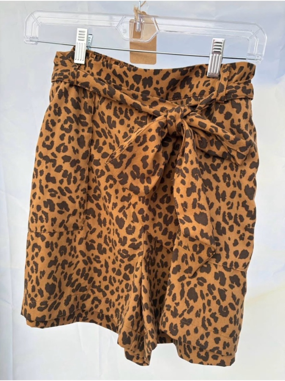 Leopard Print Paperbag Waist Summer Shorts Tie Belt High Waist Women’s Large NWT